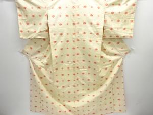 アンティーク　花模様織り出し手織り紬着物